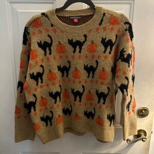 Vince Camuto Women's X-Small Beige Black Orange Cat Pumpkin Fair Isle  Sweater